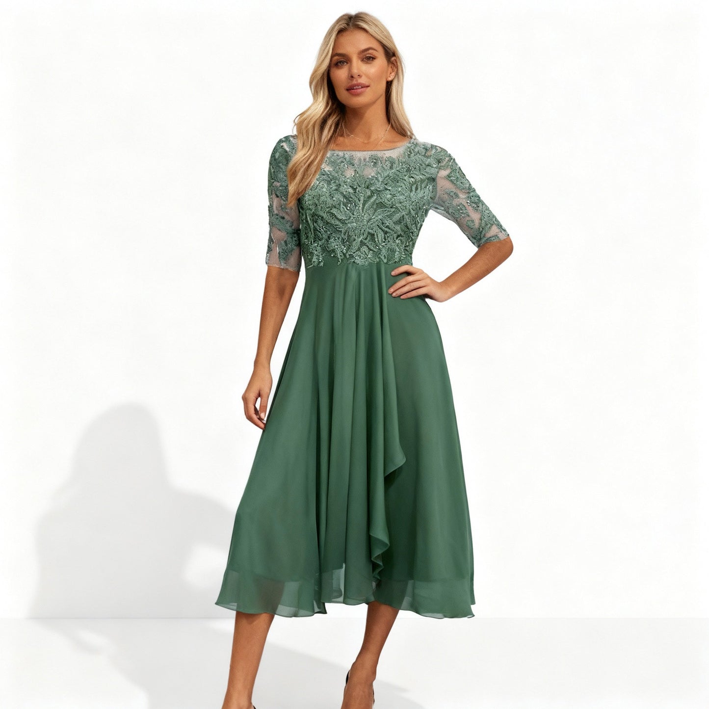 Élégante robe midi en mousseline pour femme