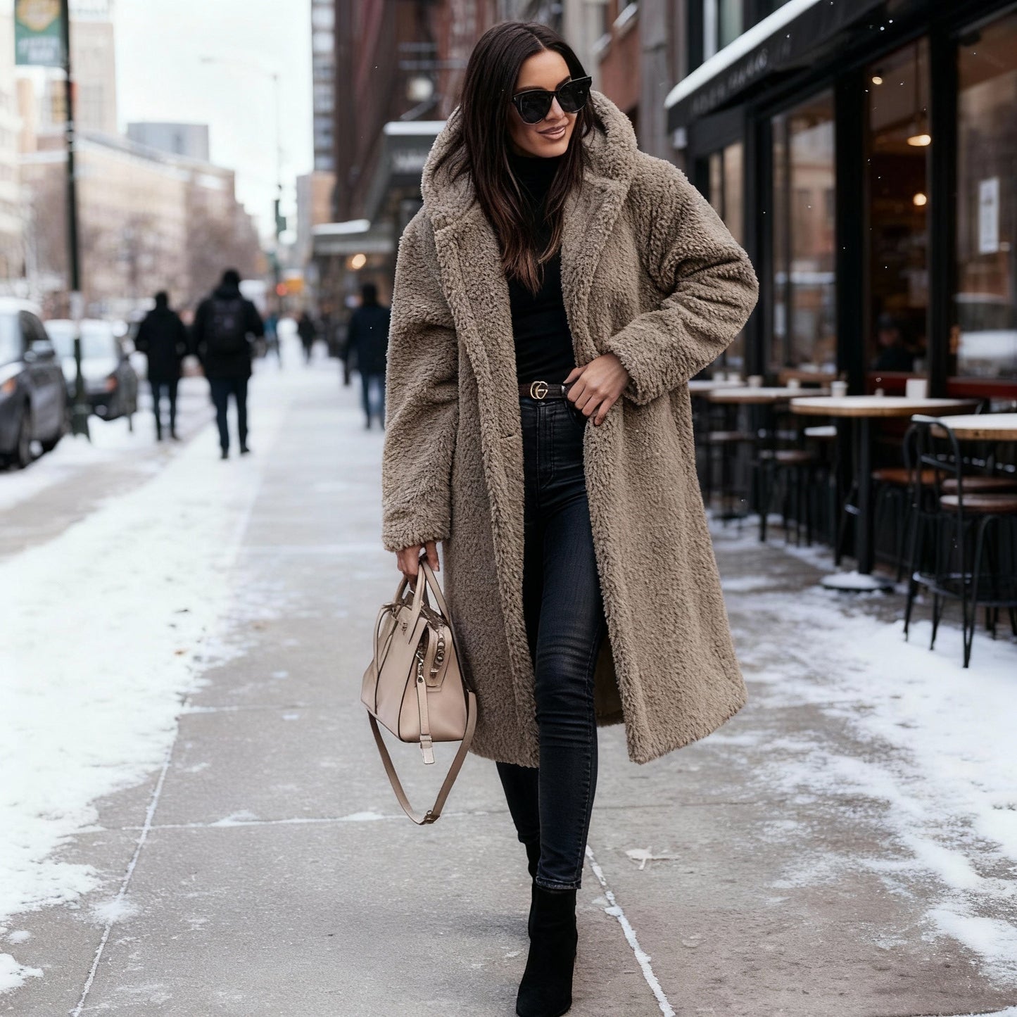 Manteau Teddy doux pour femme Veste à capuche