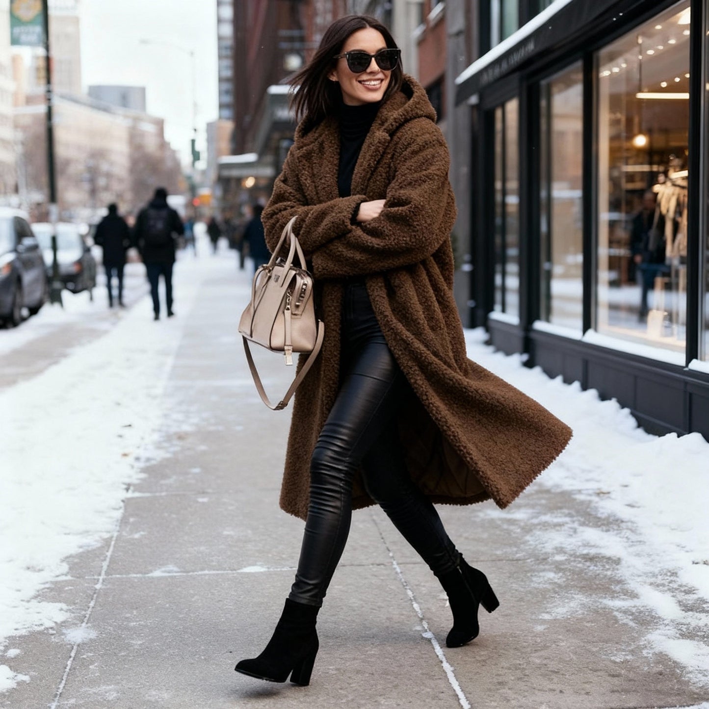 Manteau Teddy doux pour femme Veste à capuche