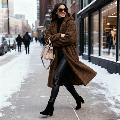 Manteau Teddy doux pour femme Veste à capuche