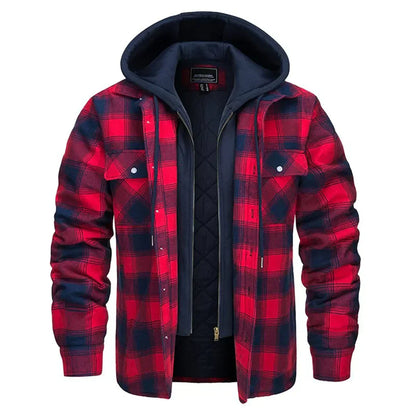 Kapuzenjacke Oversized Karo Flanell Warmgefüttert - IdealeKleiden