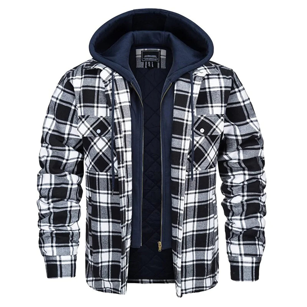 Veste à capuche surtaillée, carreaux, flanelle, doublure chaude