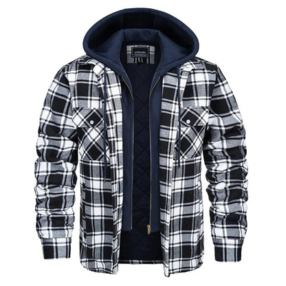 Veste à capuche surtaillée, carreaux, flanelle, doublure chaude