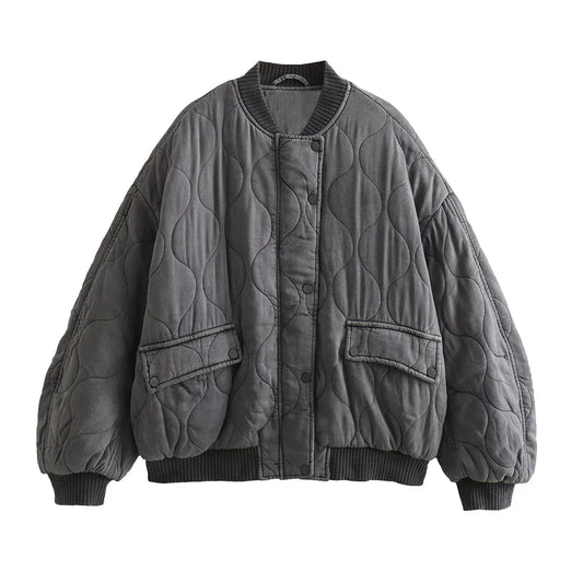 Damen Oversize Bomberjacke Grau - IdealeKleiden