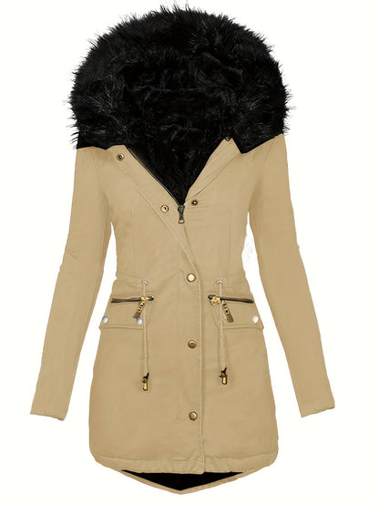 Parka d'hiver pour femme, capuche en fausse fourrure