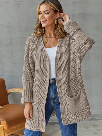Cardigan ouvert pour femme avec poches et manches longues