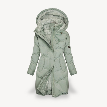 Damen Winterjacke Lang Kapuze Weich Isoliert - IdealeKleiden