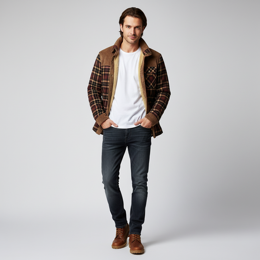 Warmes Fleece Overshirt Karomuster Herrenjacke - IdealeKleiden