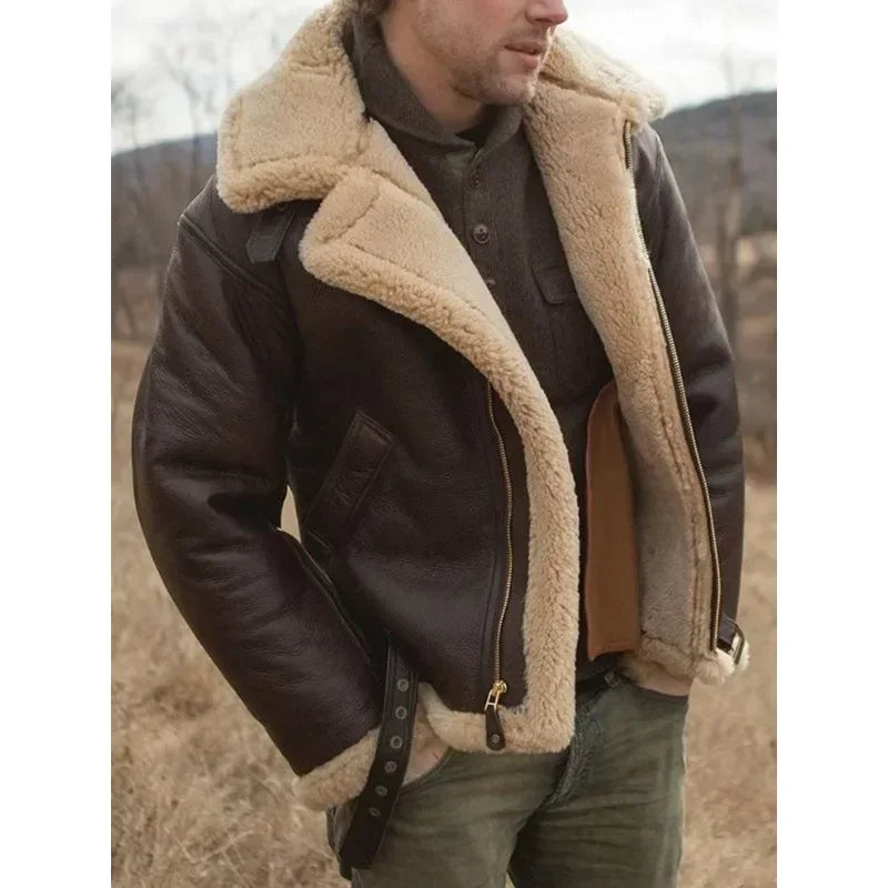 Herren Winterjacke Warm Fellgefüttert Leder - IdealeKleiden