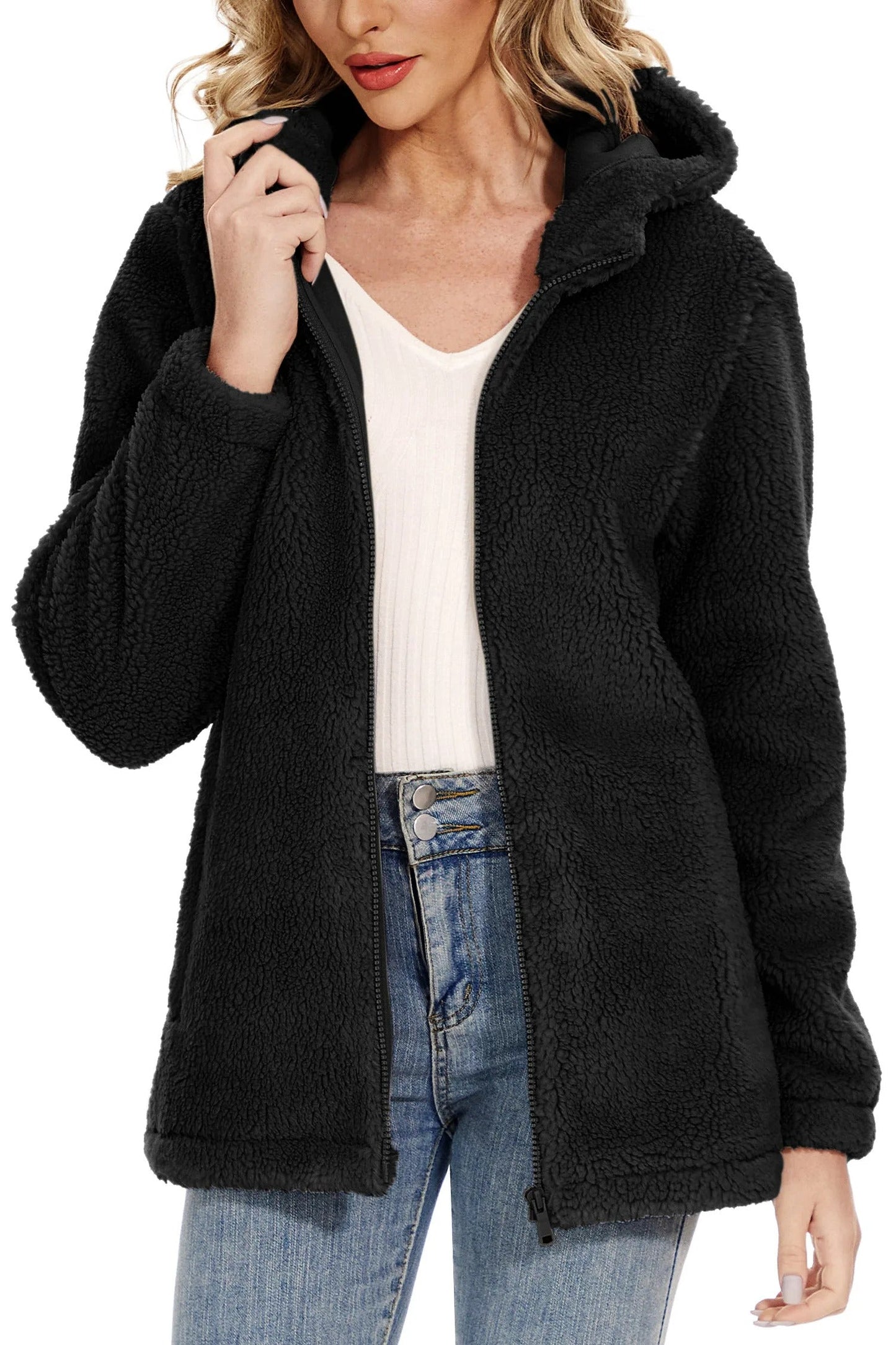 Veste en polaire à capuche pour femme