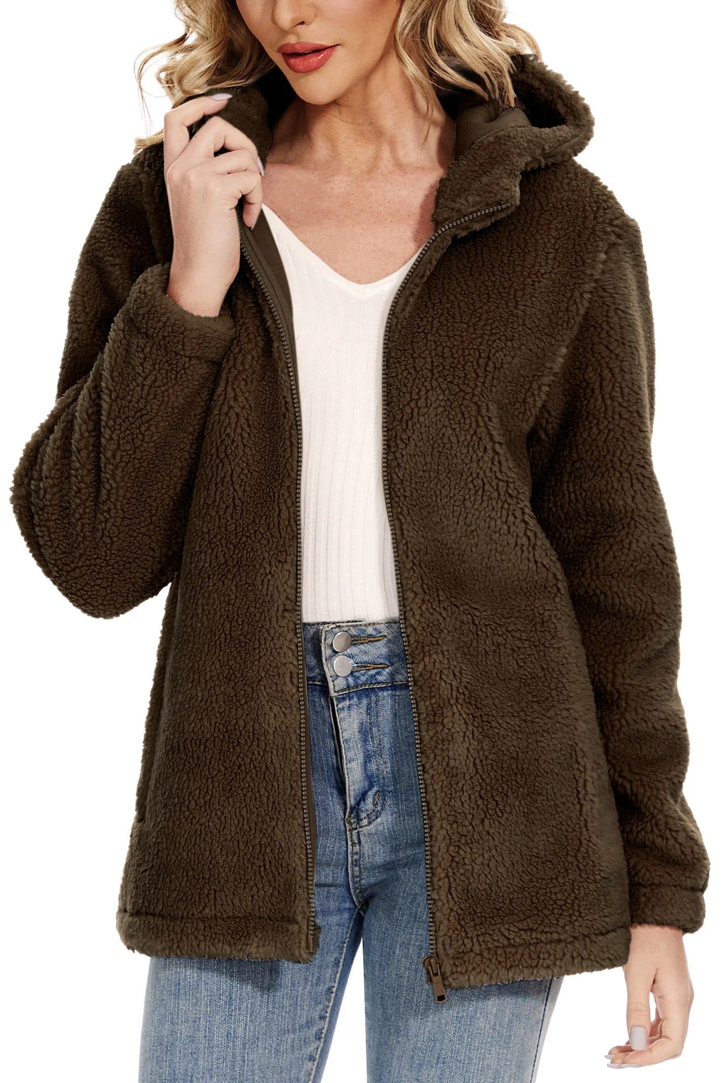 Veste en polaire à capuche pour femme