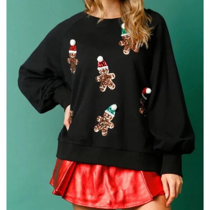 Pull de Noël Femme Chaud Paillettes Pompons Design
