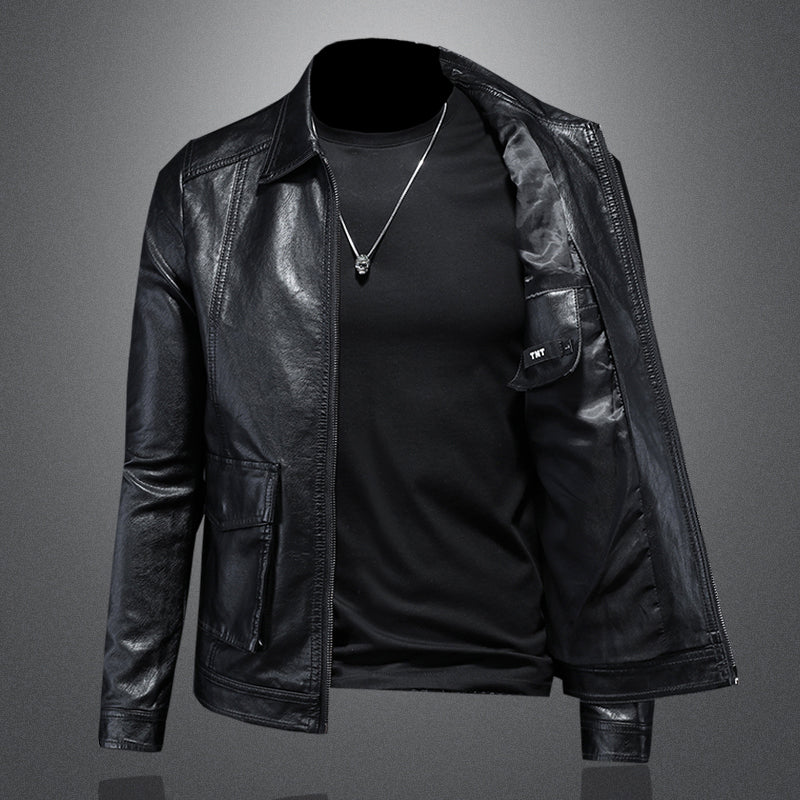 Elegante Lederjacke Biker Stil - IdealeKleiden