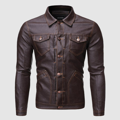 Élégante veste en cuir style motard look vintage