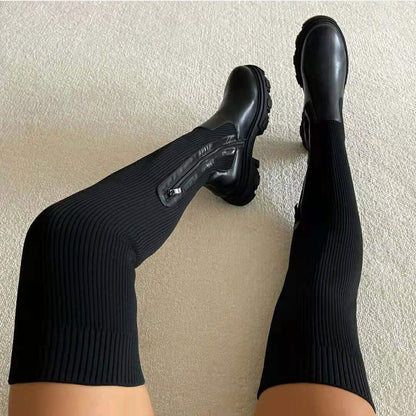 Bottes en tricot femme hauteur genou élastiques