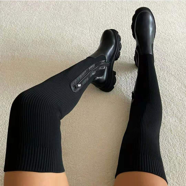 Bottes en tricot femme hauteur genou élastiques