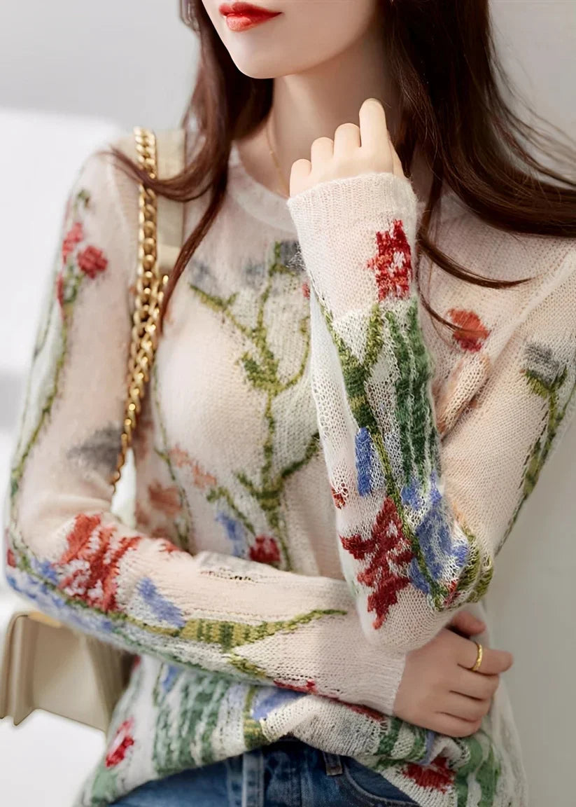 Strickpullover Blumenmuster Damen Elegant - IdealeKleiden