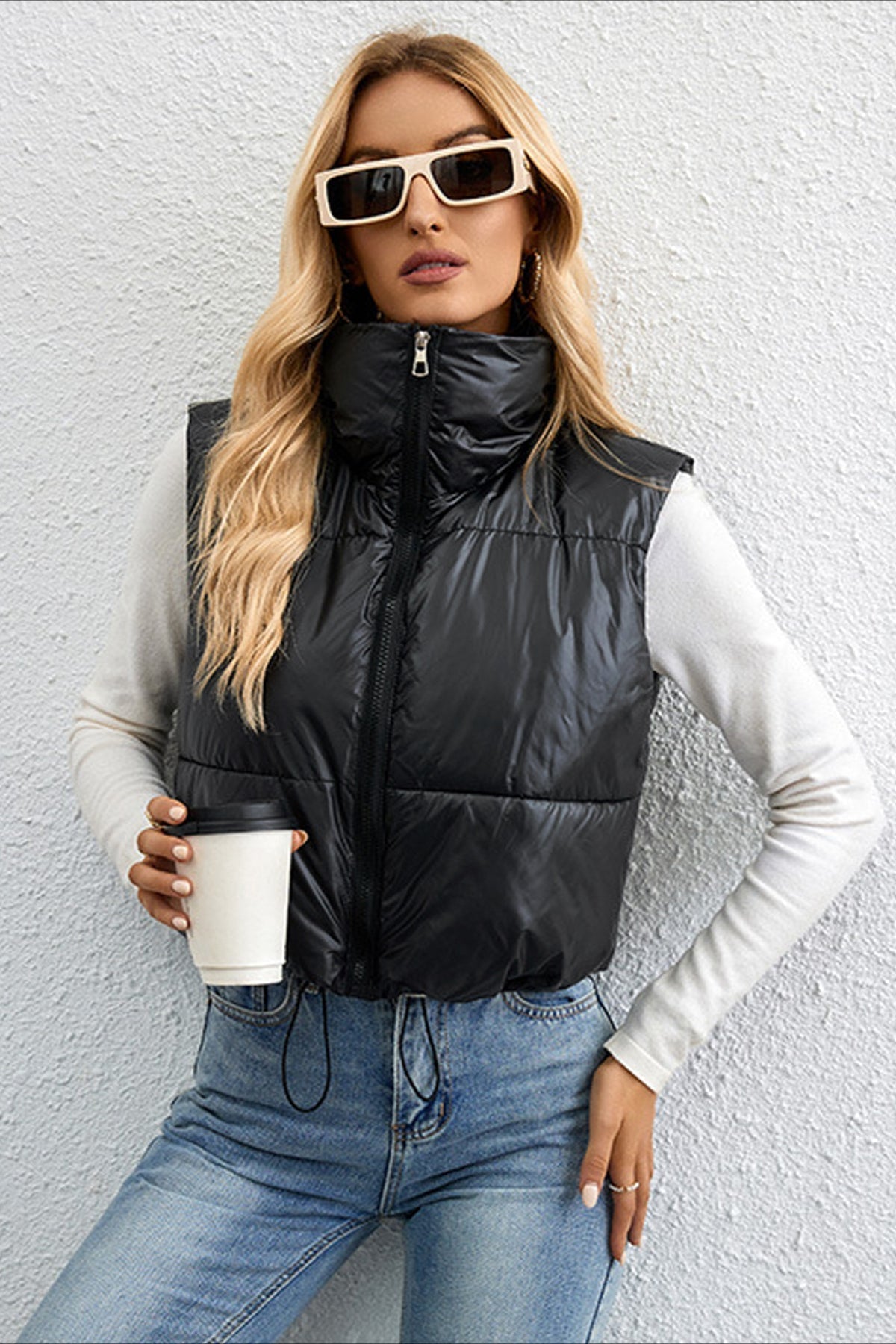Gilet en polaire chaude pour femme avec fermeture éclair