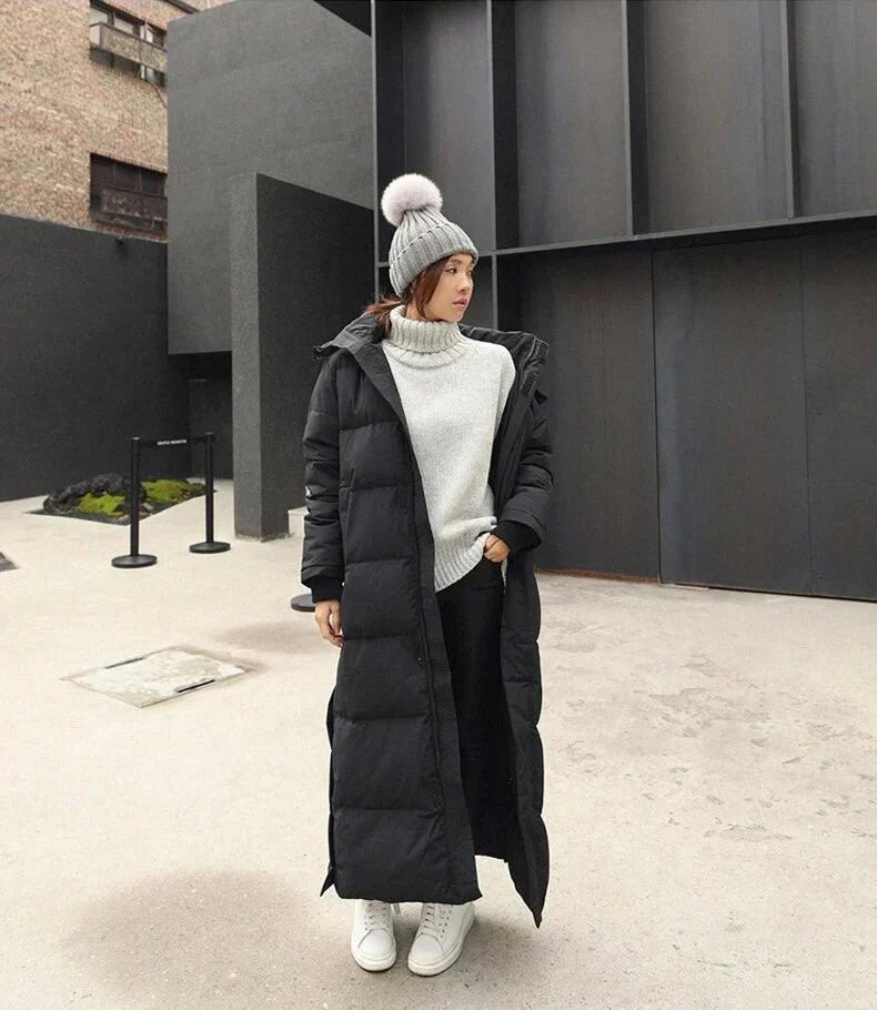 Manteau long en duvet d'hiver, col montant, pratique