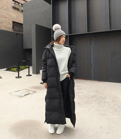 Manteau long en duvet d'hiver, col montant, pratique