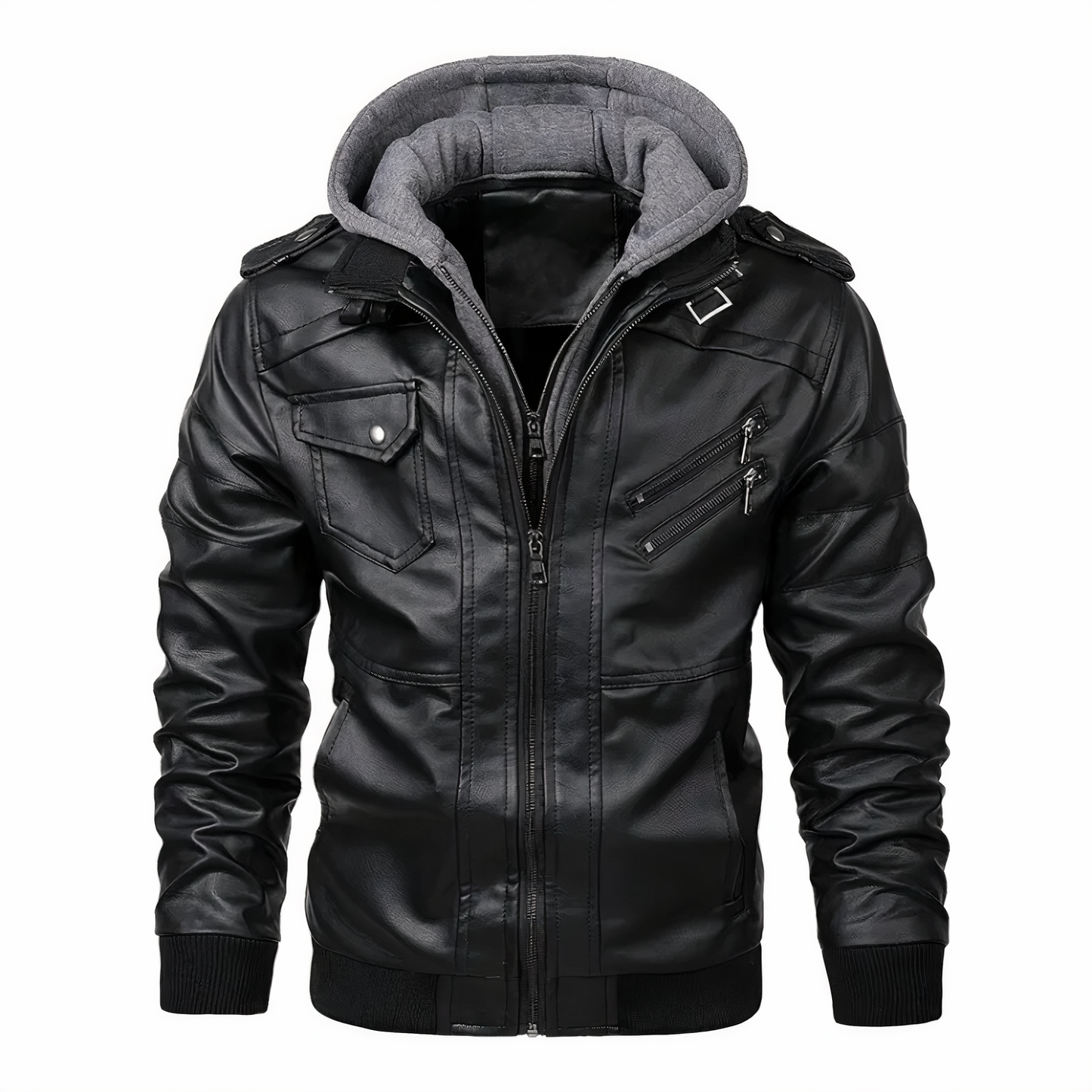 Blouson en cuir homme style motard noir