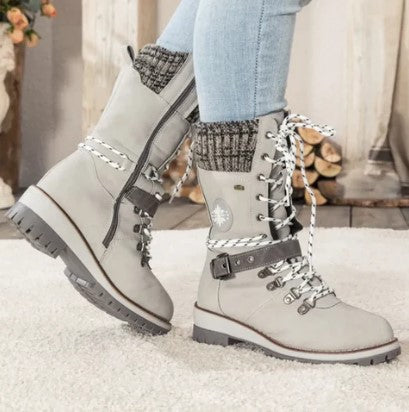 Bottes tricotées femme hauteur cheville lacets fermeture éclair