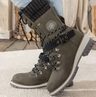 Bottes tricotées femme hauteur cheville lacets fermeture éclair
