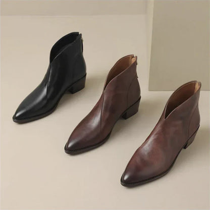 Damen Stiefelette Leder Blockabsatz Elegant - IdealeKleiden