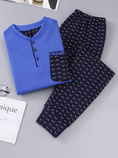 Bequemer Herren Schlafanzug Langarm Set - IdealeKleiden