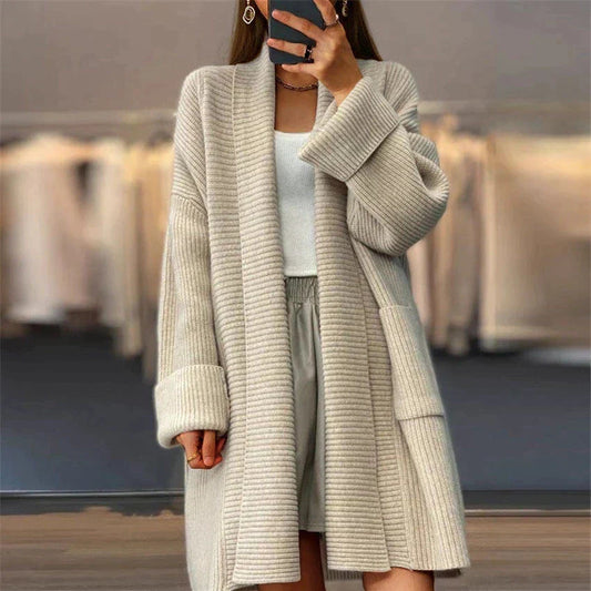 Damen Strickjacke Lang Schalkragen - IdealeKleiden
