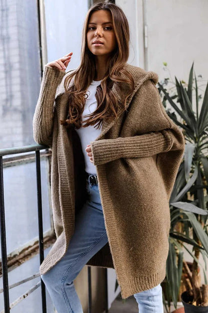 Gilet en maille pour femme, coupe oversize, à capuche, confortable