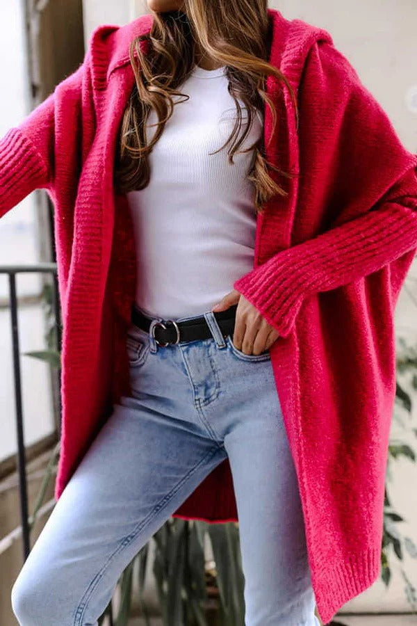 Gilet en maille pour femme, coupe oversize, à capuche, confortable