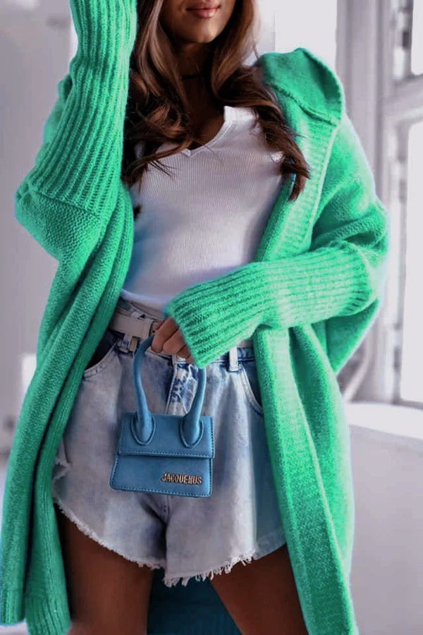 Gilet en maille pour femme, coupe oversize, à capuche, confortable