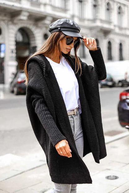 Gilet en maille pour femme, coupe oversize, à capuche, confortable