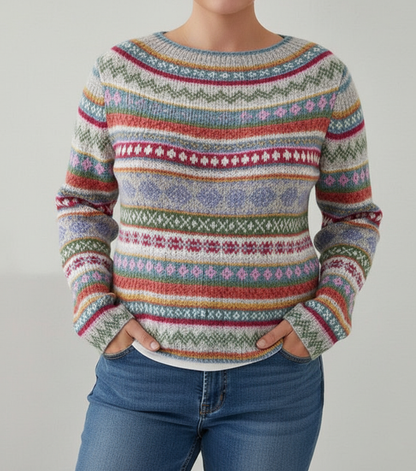 Pull-over en tricot multicolore à carreaux grande taille pour femmes