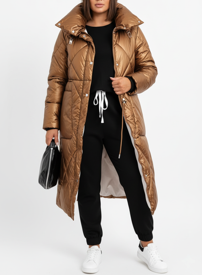 Damen Winterpufferjacke Lang Elegant Stehkragen - IdealeKleiden