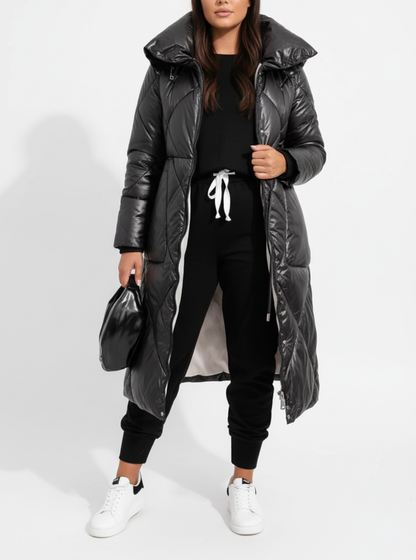 Doudoune longue d'hiver élégante pour femme avec col montant