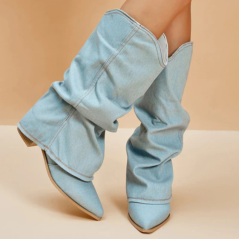 Bottes mode hauteur genou en denim