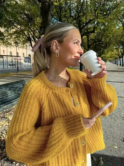 Gilet en maille pour femme, col rond, fermeture boutonnée