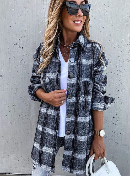 Damen Cardigan Oversized Karomuster Langärmlig - IdealeKleiden