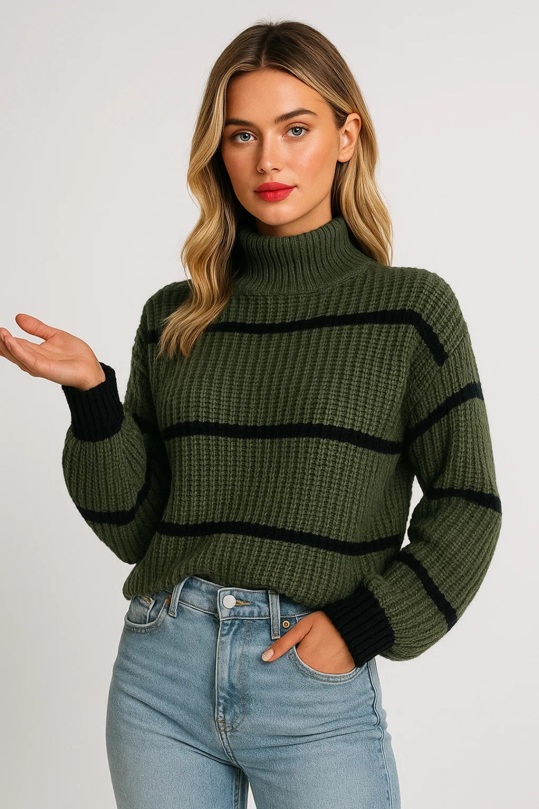 Pull-overs Femme Élégants | Col Montant Rayé