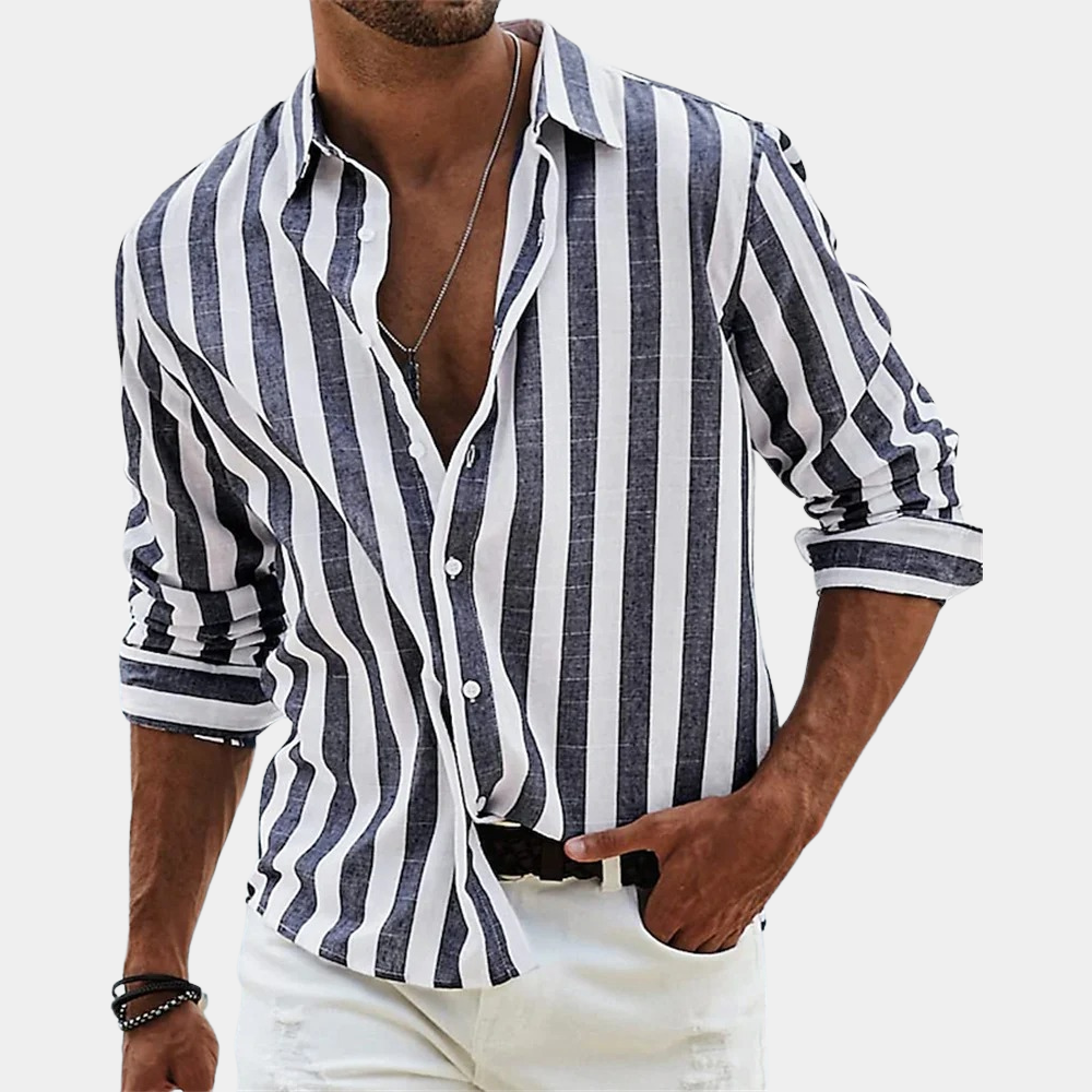 Chemise rayée respirante à manches longues pour homme