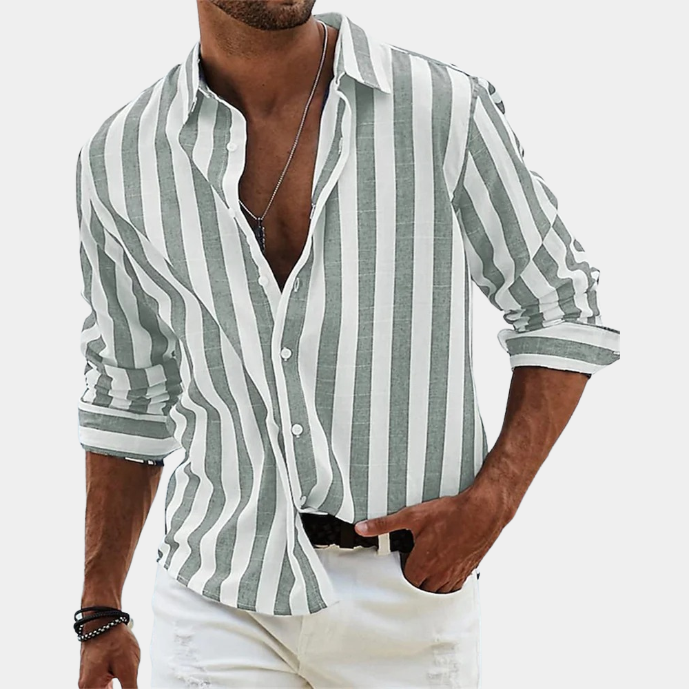 Chemise élégante à rayures pour homme, manches longues, été