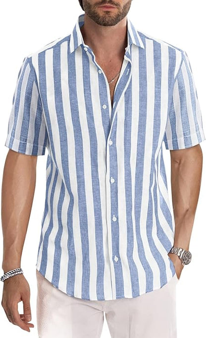 Chemise homme rayée manches courtes col