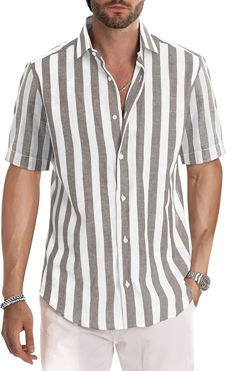 Chemise homme rayée manches courtes col
