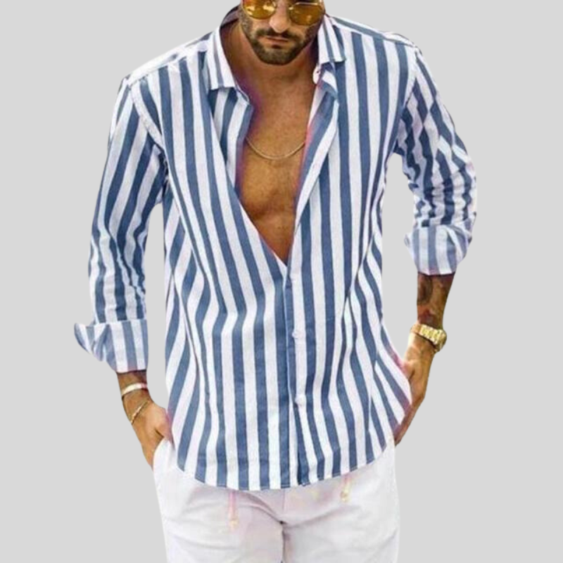 Chemise en lin homme manches longues rayée