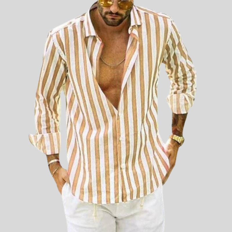Chemise en lin homme manches longues rayée