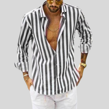Chemise en lin homme manches longues rayée
