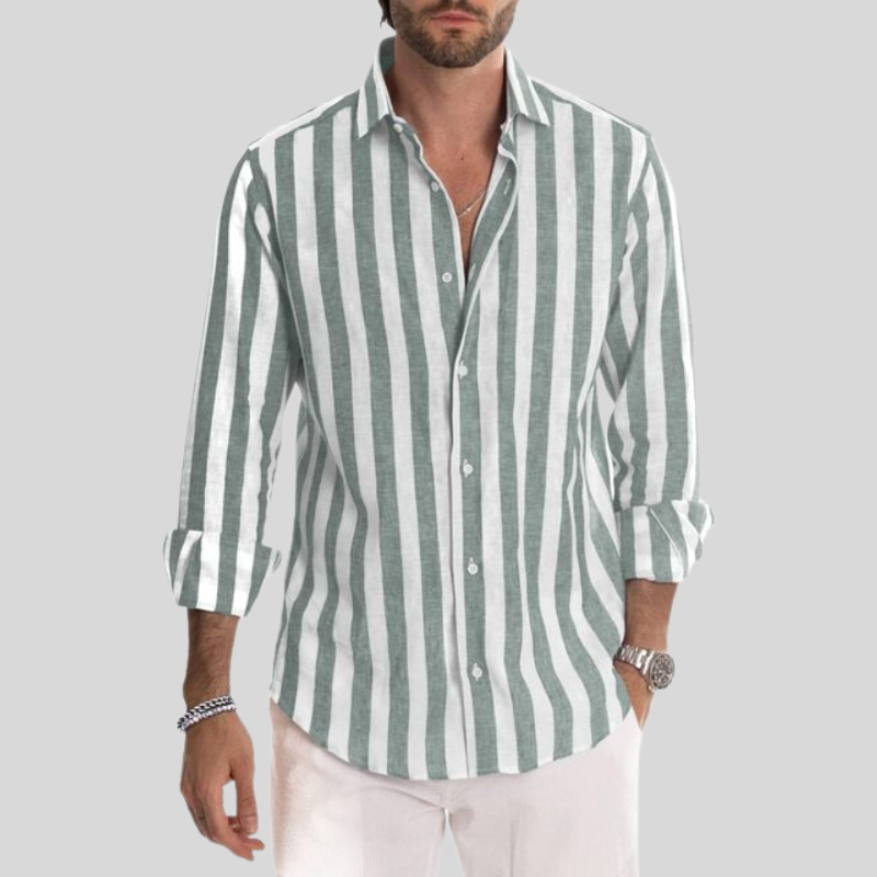 Chemise en lin homme manches longues rayée