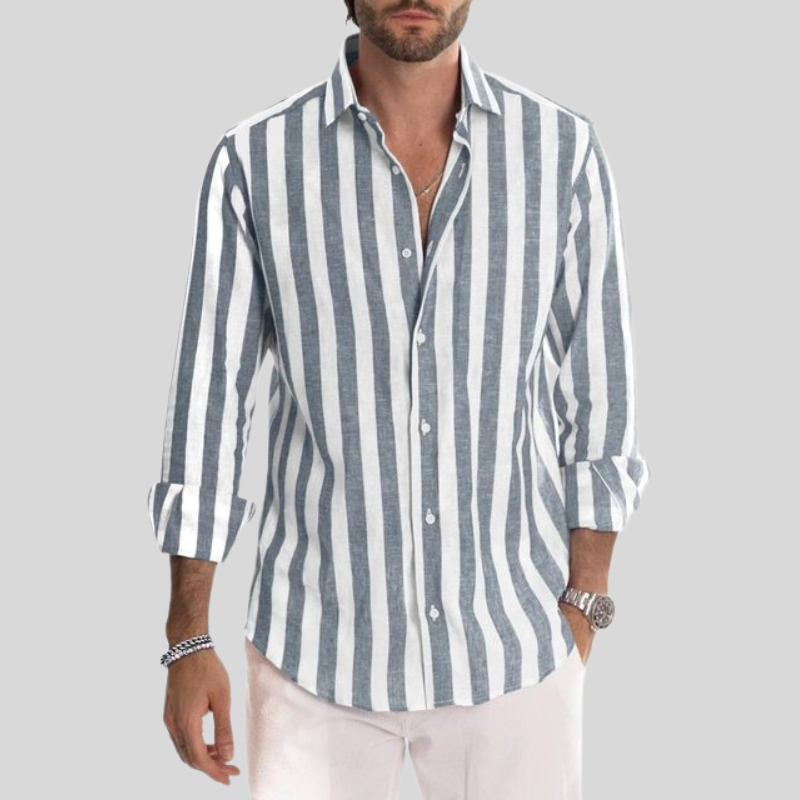 Chemise en lin homme manches longues rayée